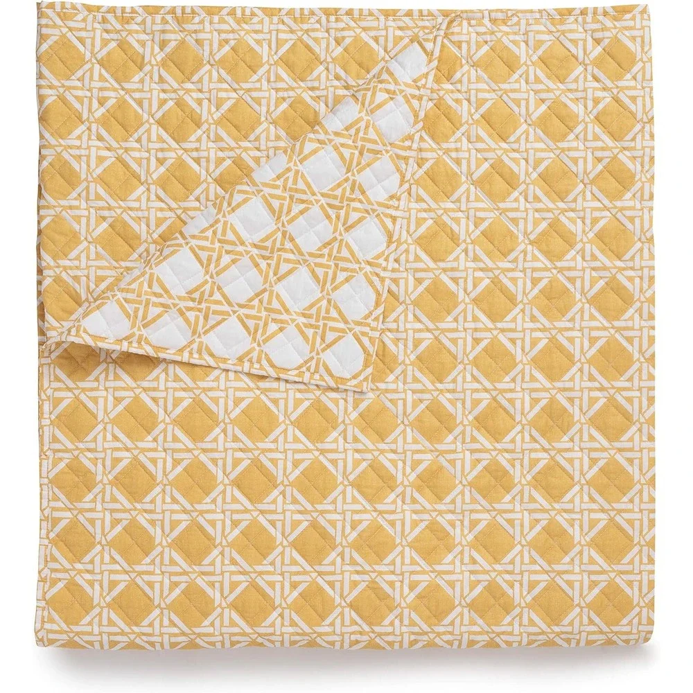 Levtex Home Quilt Set Unisex Full/Queen Yellow New Cane Geometric Reversible